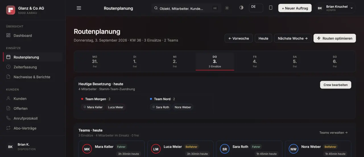 MosaOS Tourenplanung für Reinigungsfirmen